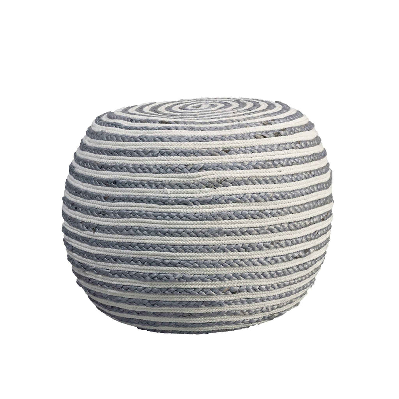20" Gray Cotton Blend Round Striped Pouf Ottoman