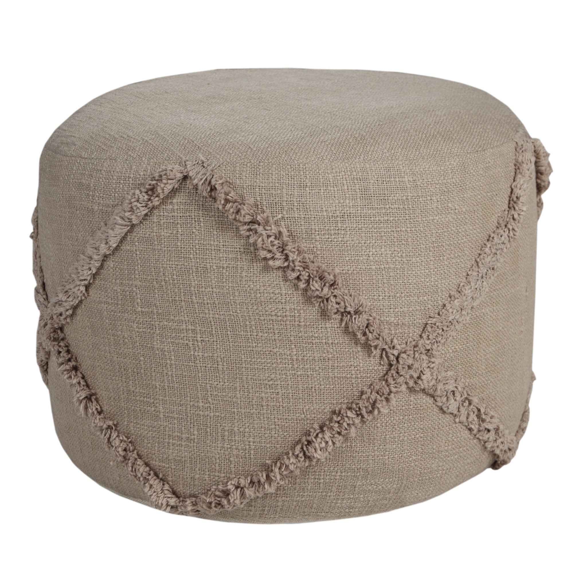 18" Brown Cotton Cylinder Geometric Pouf Ottoman