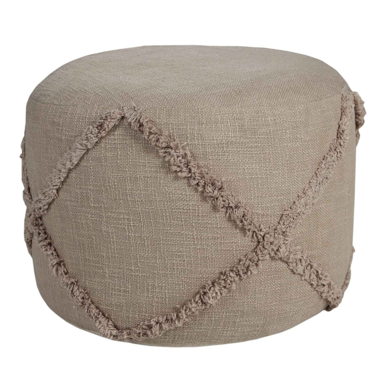 18" Brown Cotton Cylinder Geometric Pouf Ottoman