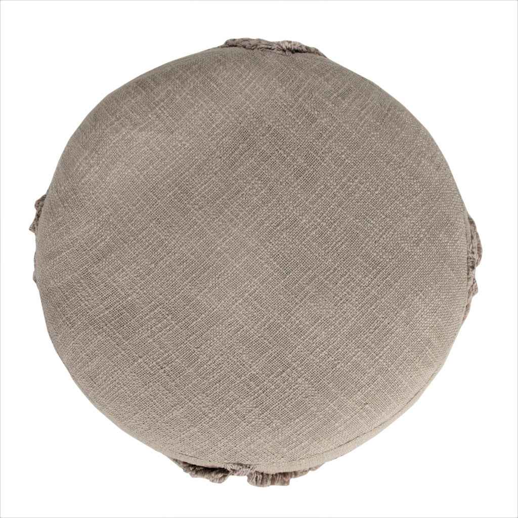 18" Brown Cotton Cylinder Geometric Pouf Ottoman