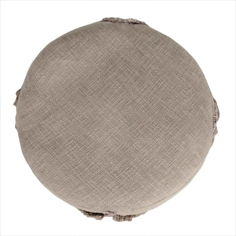 18" Brown Cotton Cylinder Geometric Pouf Ottoman