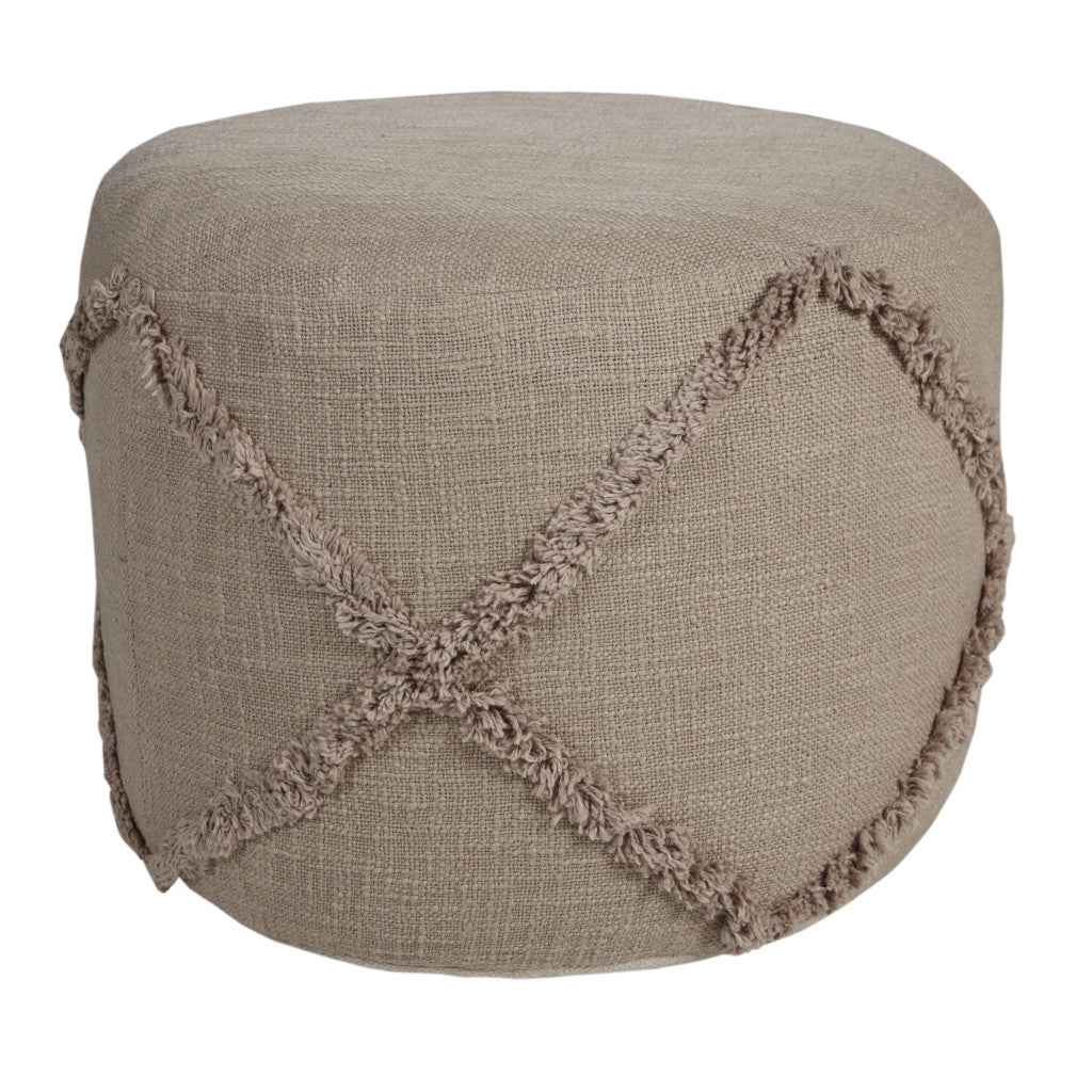 18" Brown Cotton Cylinder Geometric Pouf Ottoman