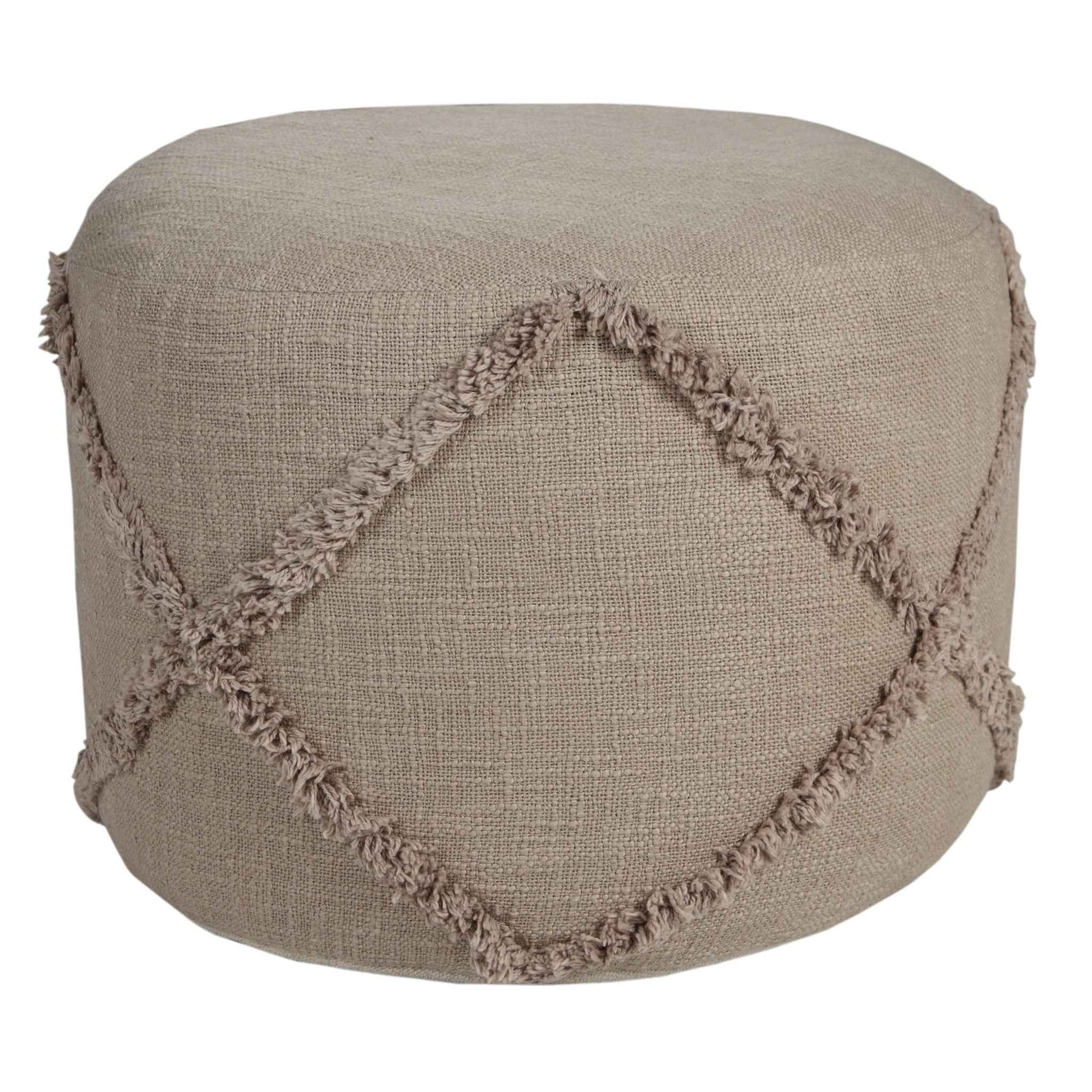 18" Brown Cotton Cylinder Geometric Pouf Ottoman