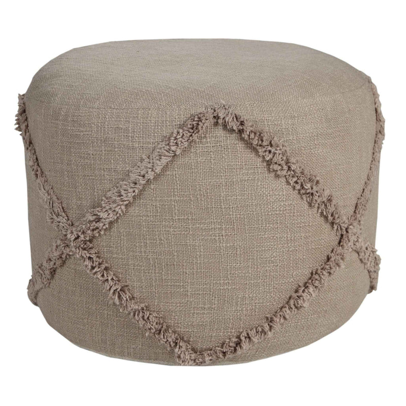 18" Brown Cotton Cylinder Geometric Pouf Ottoman