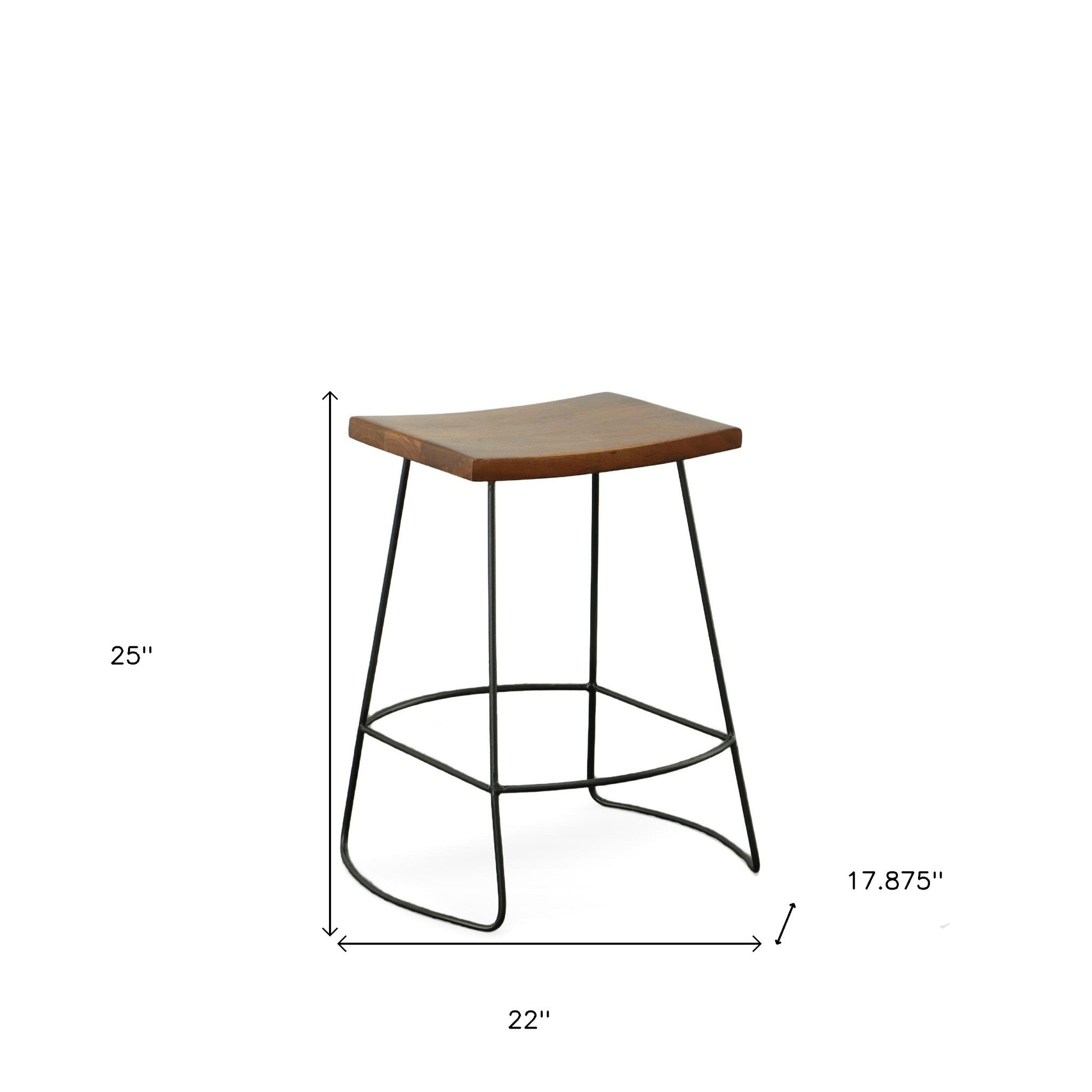 Set of Two 25" Chestnut And Black Solid Wood And Steel Backless Counter Height Bar Chairs - Living Room