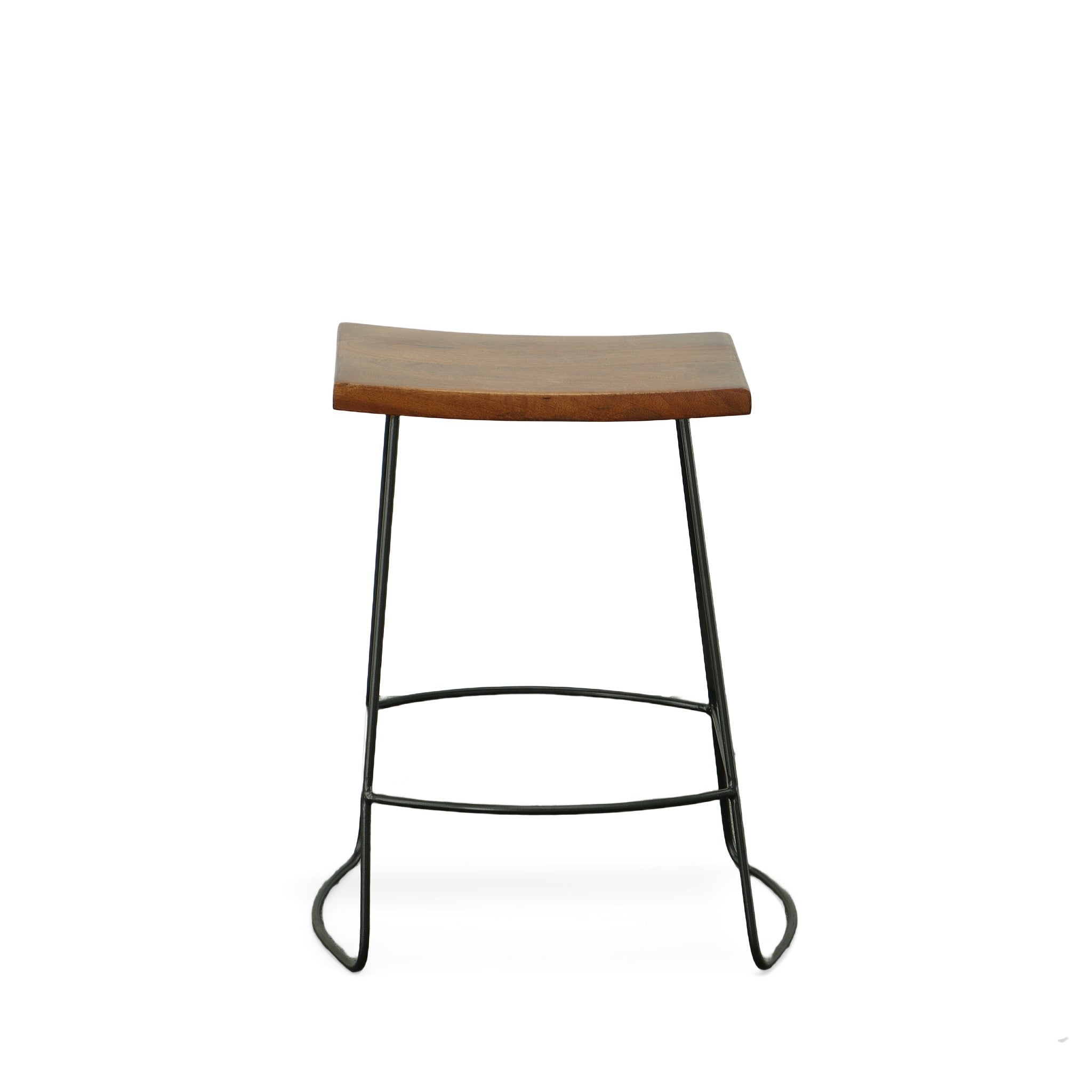 Set of Two 25" Chestnut And Black Solid Wood And Steel Backless Counter Height Bar Chairs - Living Room