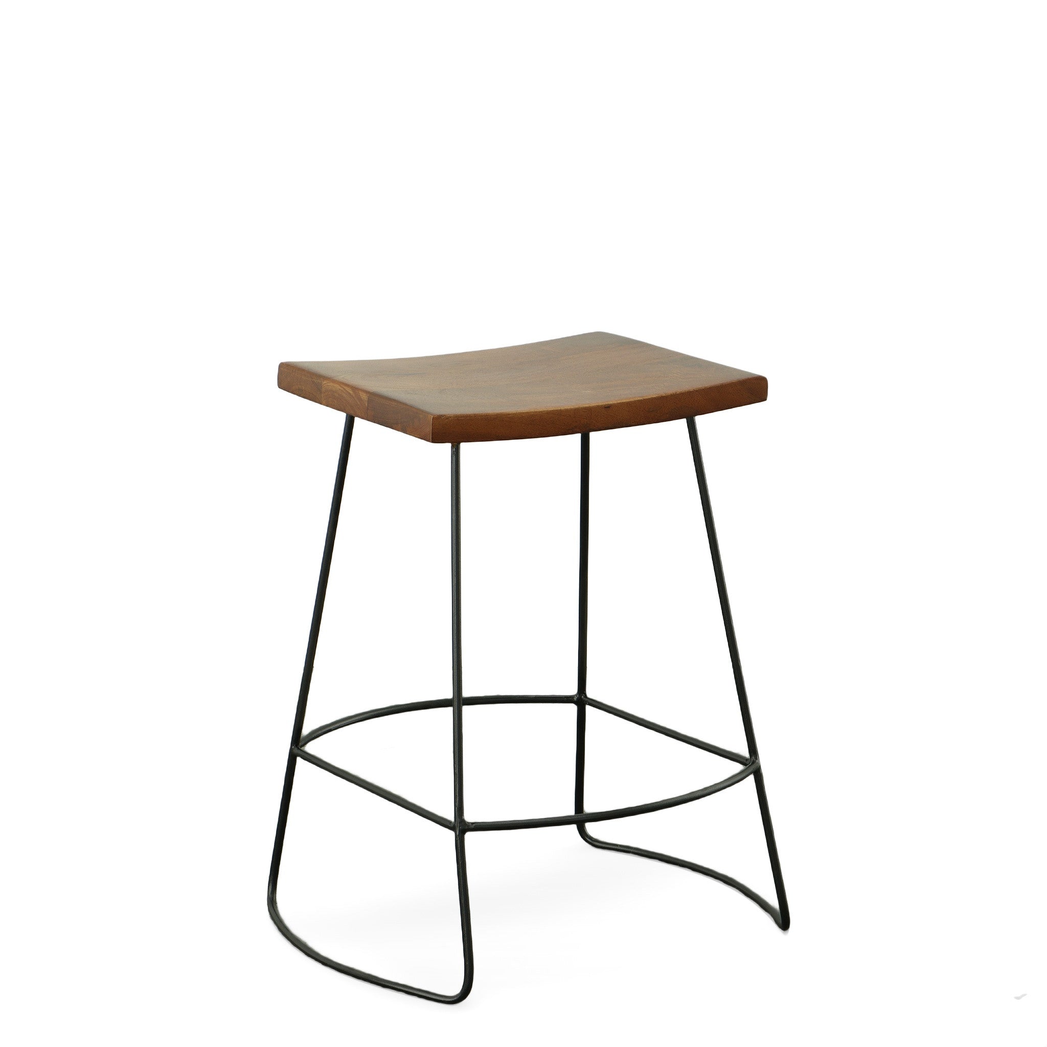 Set of Two 25" Chestnut And Black Solid Wood And Steel Backless Counter Height Bar Chairs - Living Room