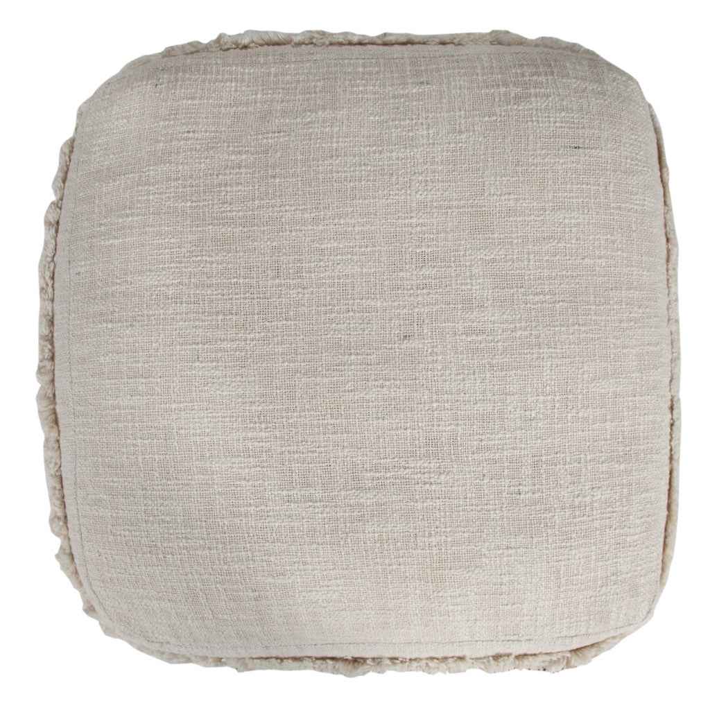 18" Cream Cotton Tufted Cube Striped Pouf Ottoman