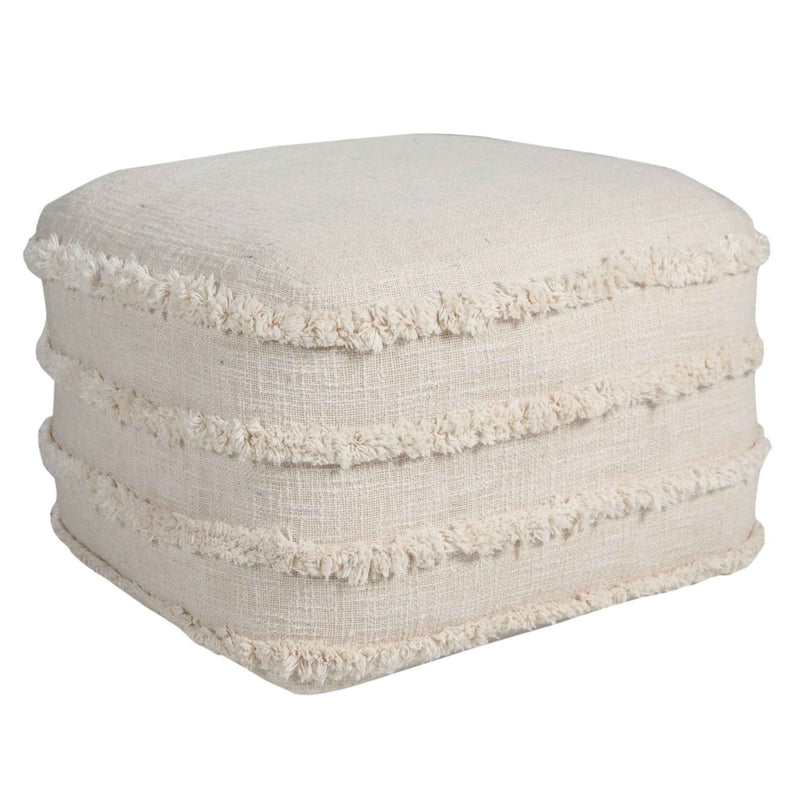 18" Cream Cotton Tufted Cube Striped Pouf Ottoman