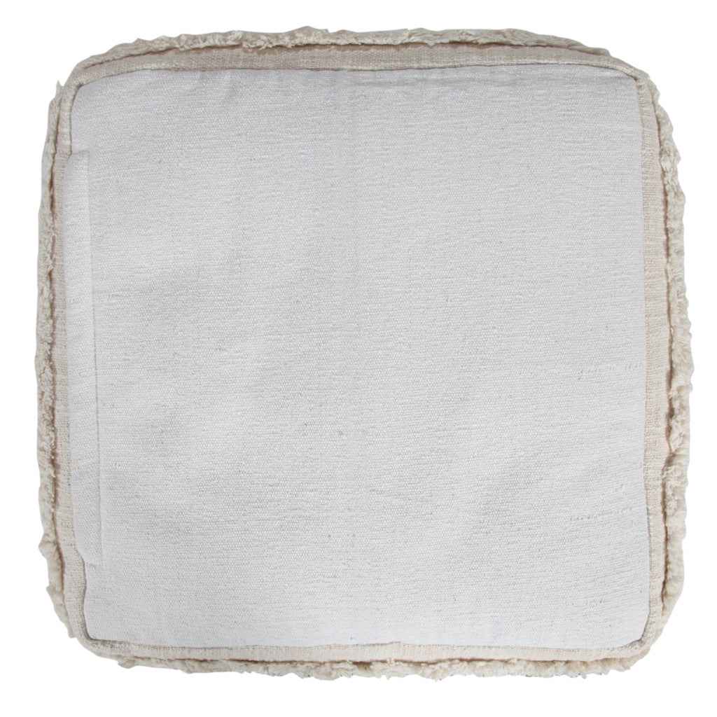 18" Cream Cotton Tufted Cube Striped Pouf Ottoman