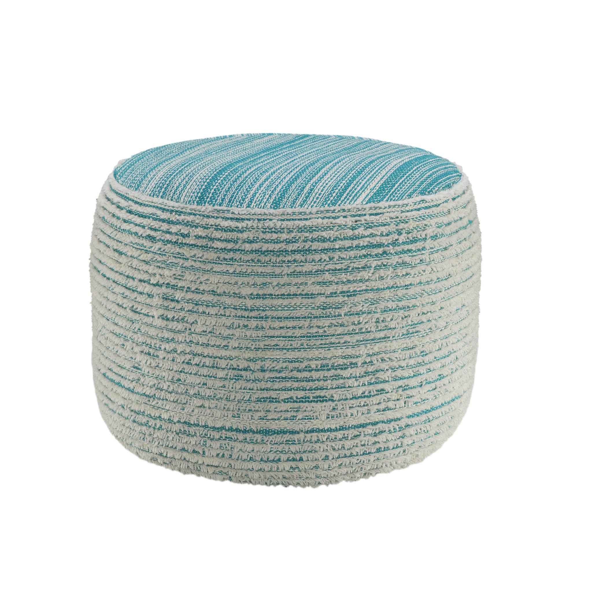 18" Blue Fabric Cylinder Striped Pouf Ottoman