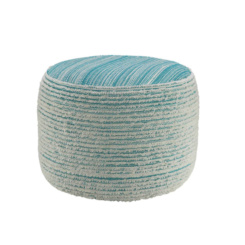 18" Blue Fabric Cylinder Striped Pouf Ottoman