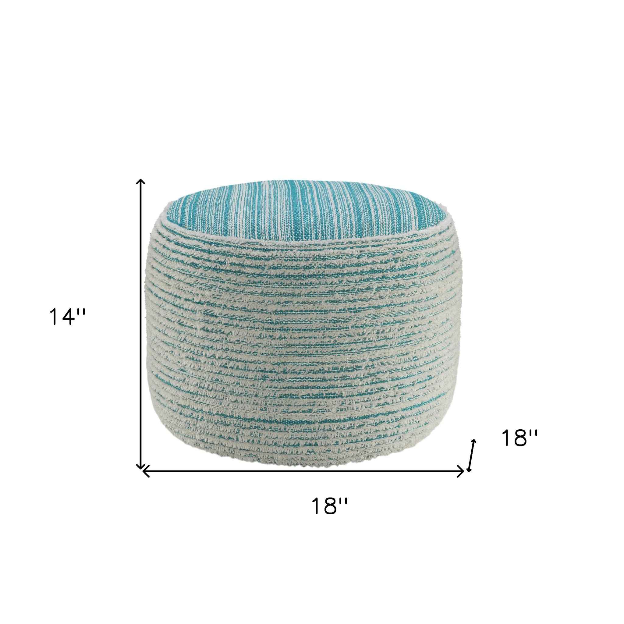 18" Blue Fabric Cylinder Striped Pouf Ottoman