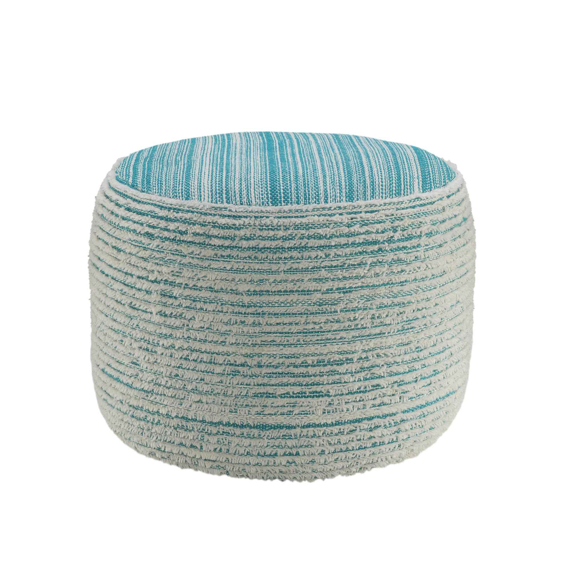 18" Blue Fabric Cylinder Striped Pouf Ottoman