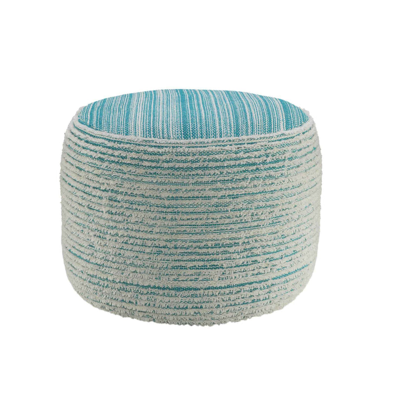 18" Blue Fabric Cylinder Striped Pouf Ottoman