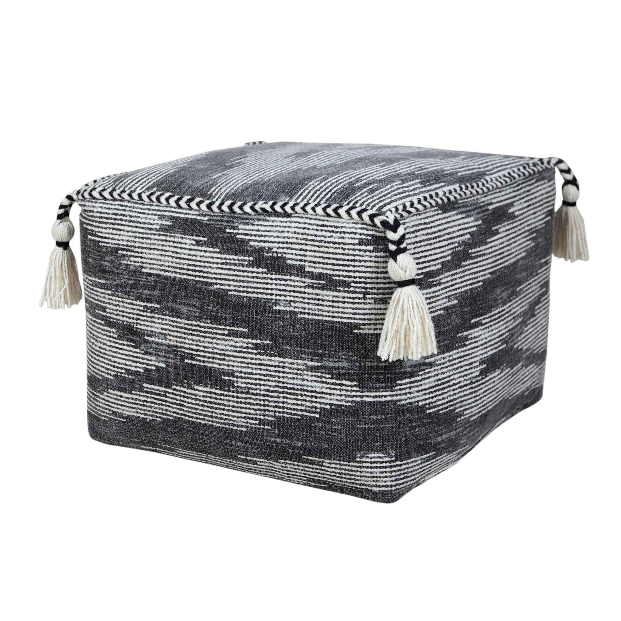 18" Gray Cotton Striped Pouf Ottoman