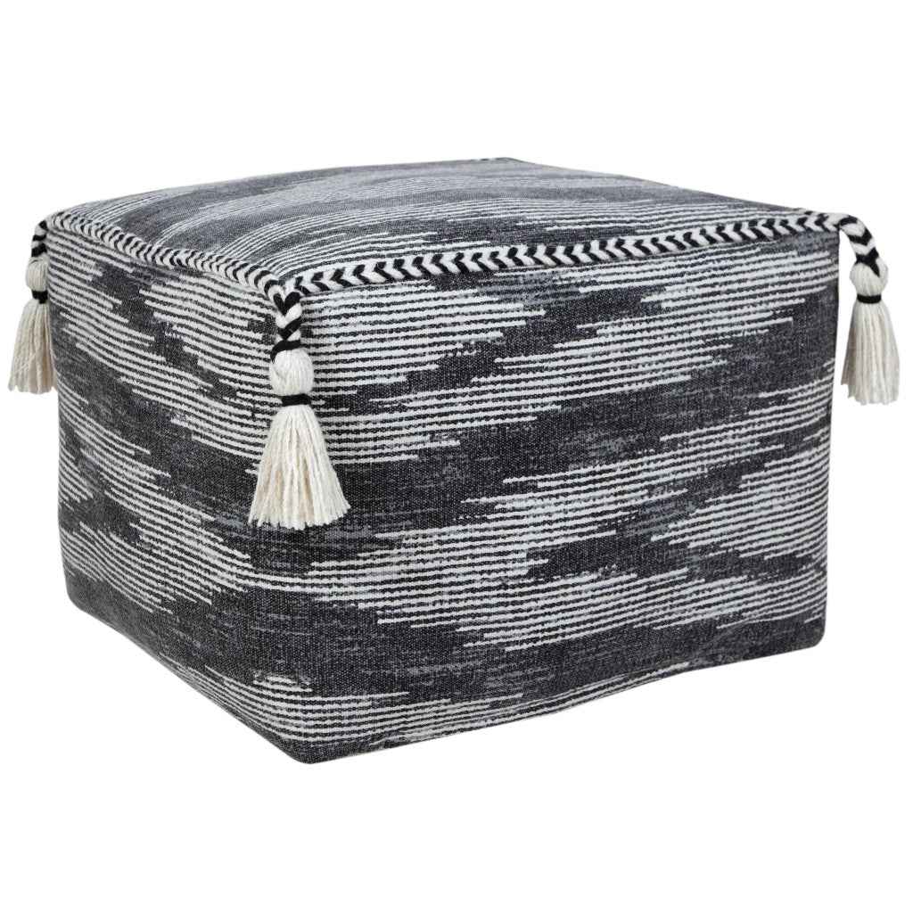18" Gray Cotton Striped Pouf Ottoman