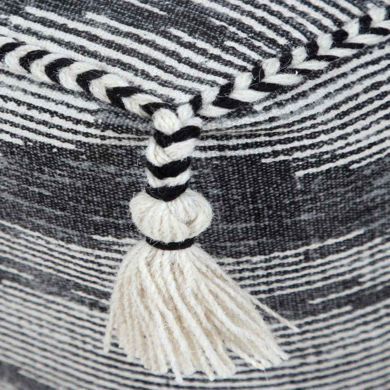 18" Gray Cotton Striped Pouf Ottoman