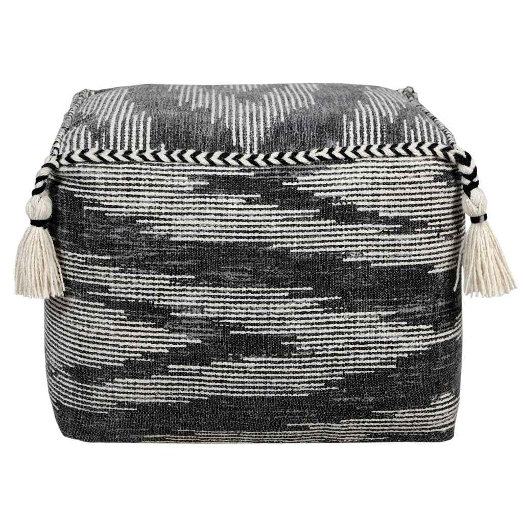 18" Gray Cotton Striped Pouf Ottoman