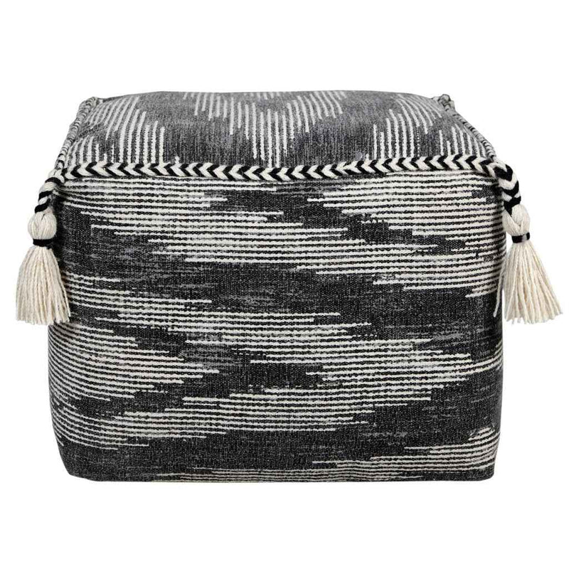 18" Gray Cotton Striped Pouf Ottoman