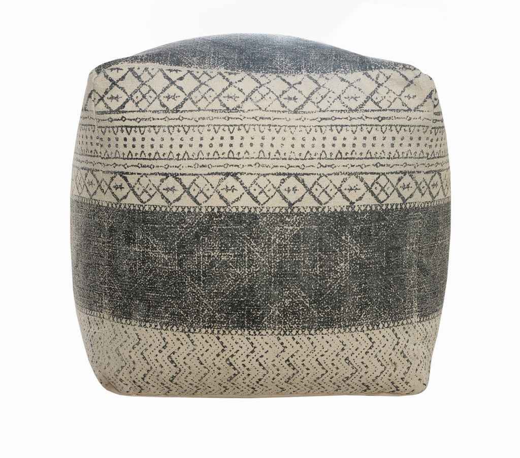 20" Cream Cotton Tribal Pouf Ottoman