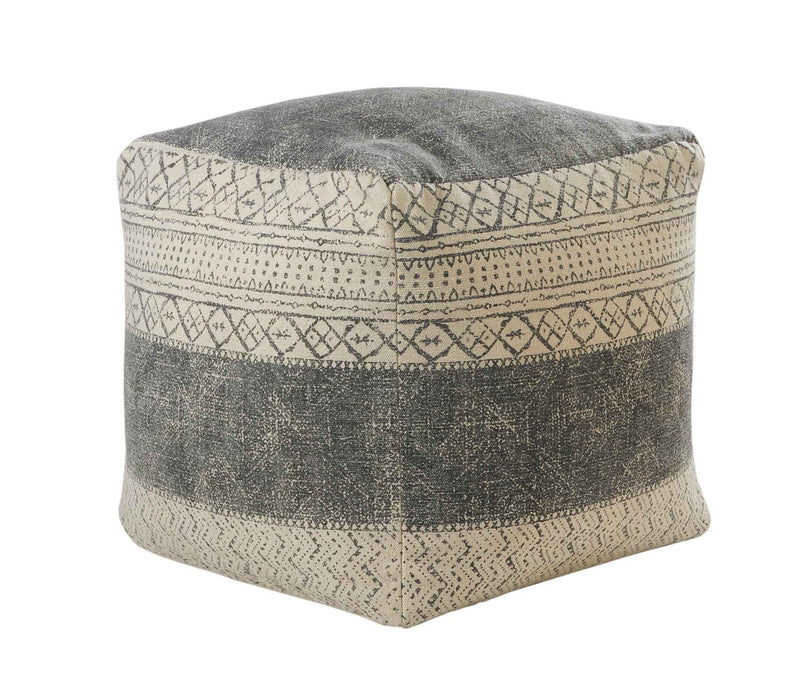 20" Cream Cotton Tribal Pouf Ottoman