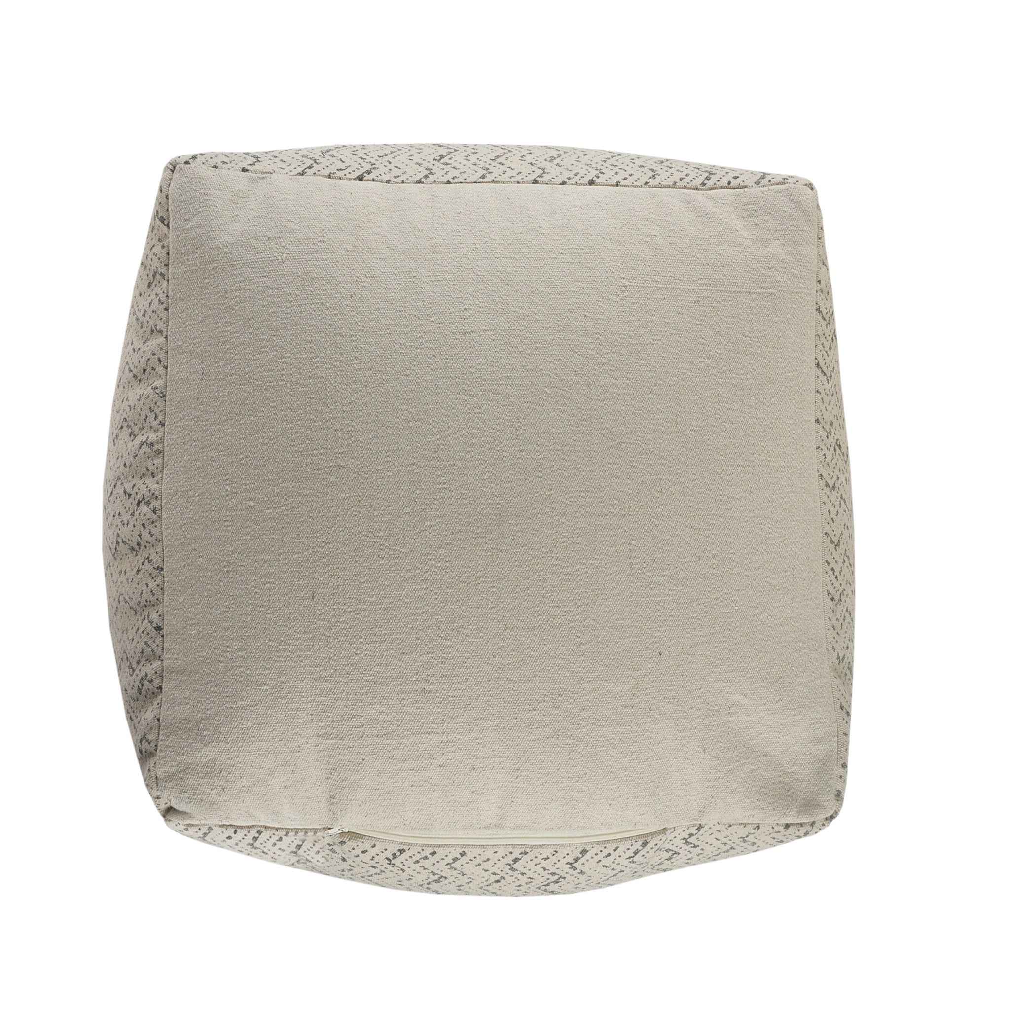 20" Cream Cotton Tribal Pouf Ottoman
