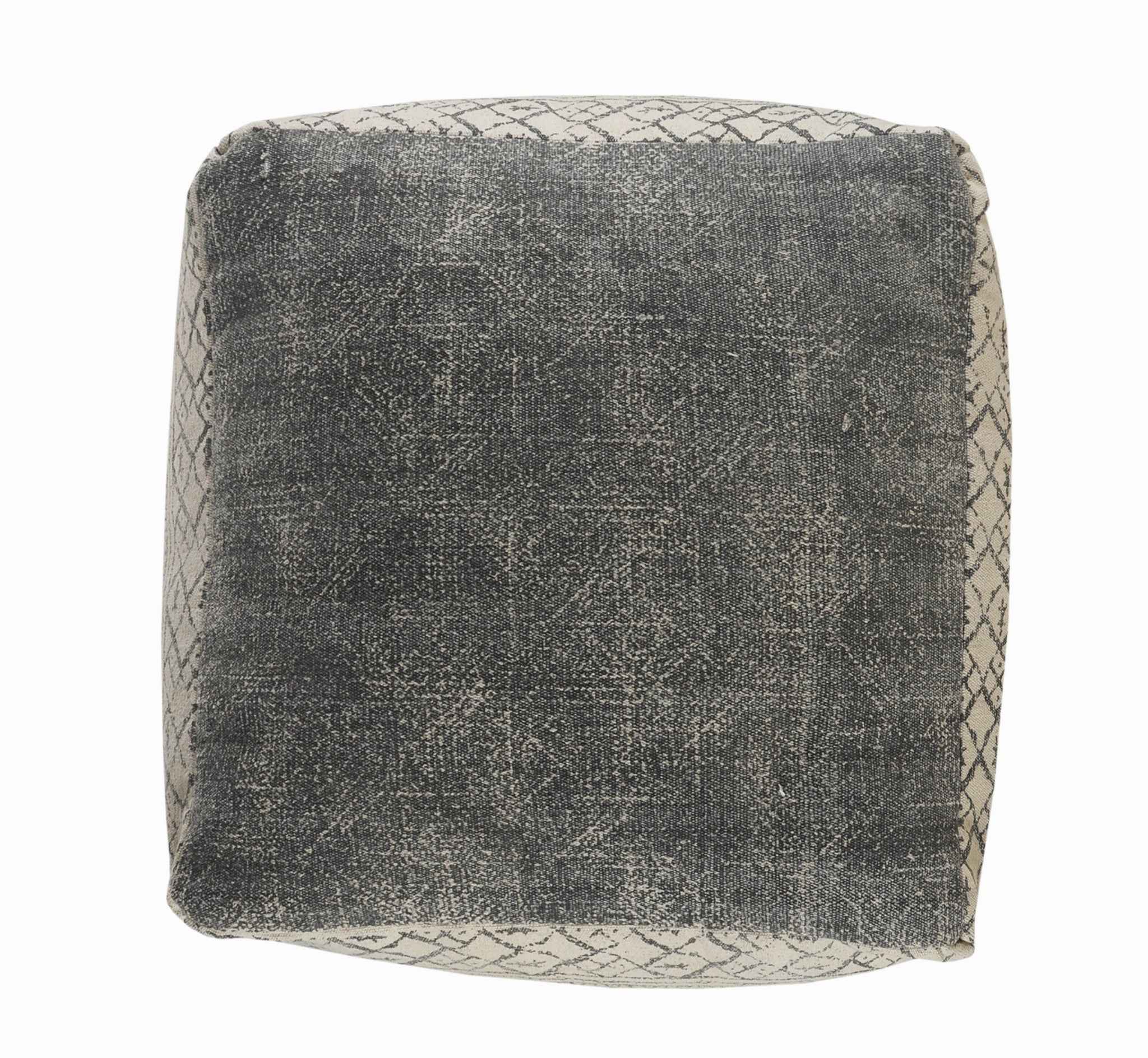 20" Cream Cotton Tribal Pouf Ottoman