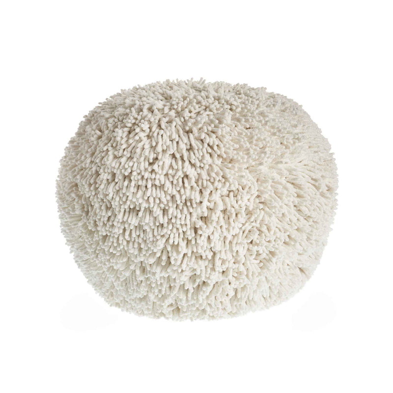 20" Cream Cotton Tufted Round Geometric Pouf Ottoman