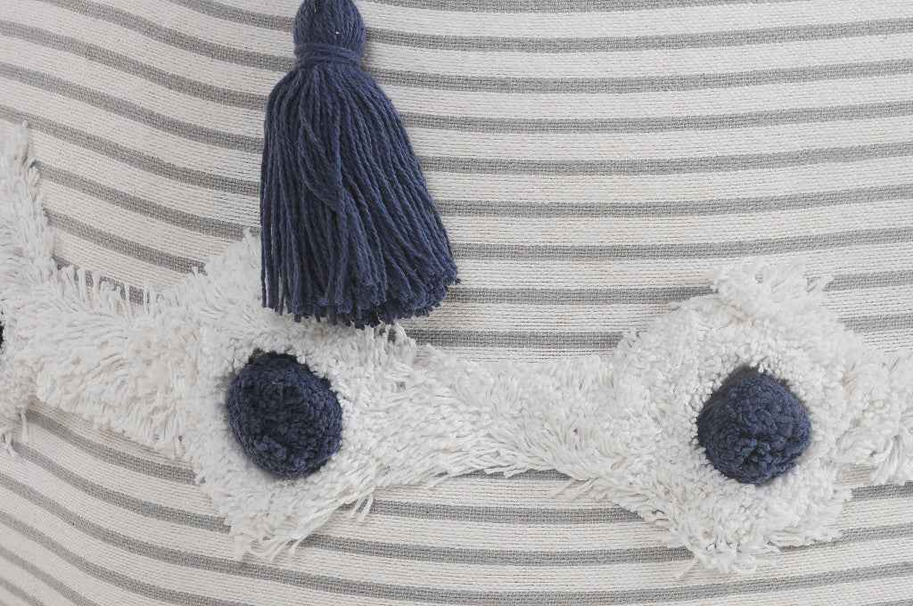 18" Gray Cotton Striped Pouf Ottoman