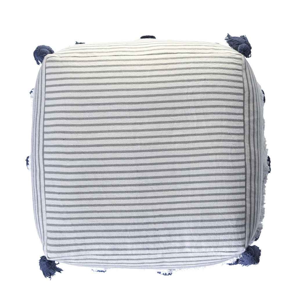 18" Gray Cotton Striped Pouf Ottoman