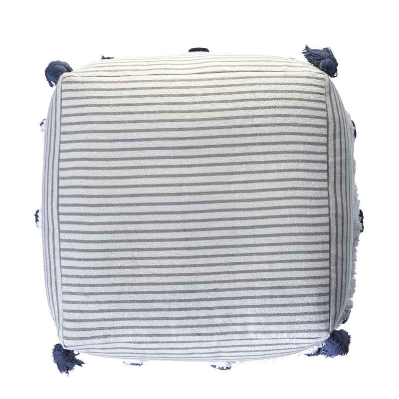 18" Gray Cotton Striped Pouf Ottoman