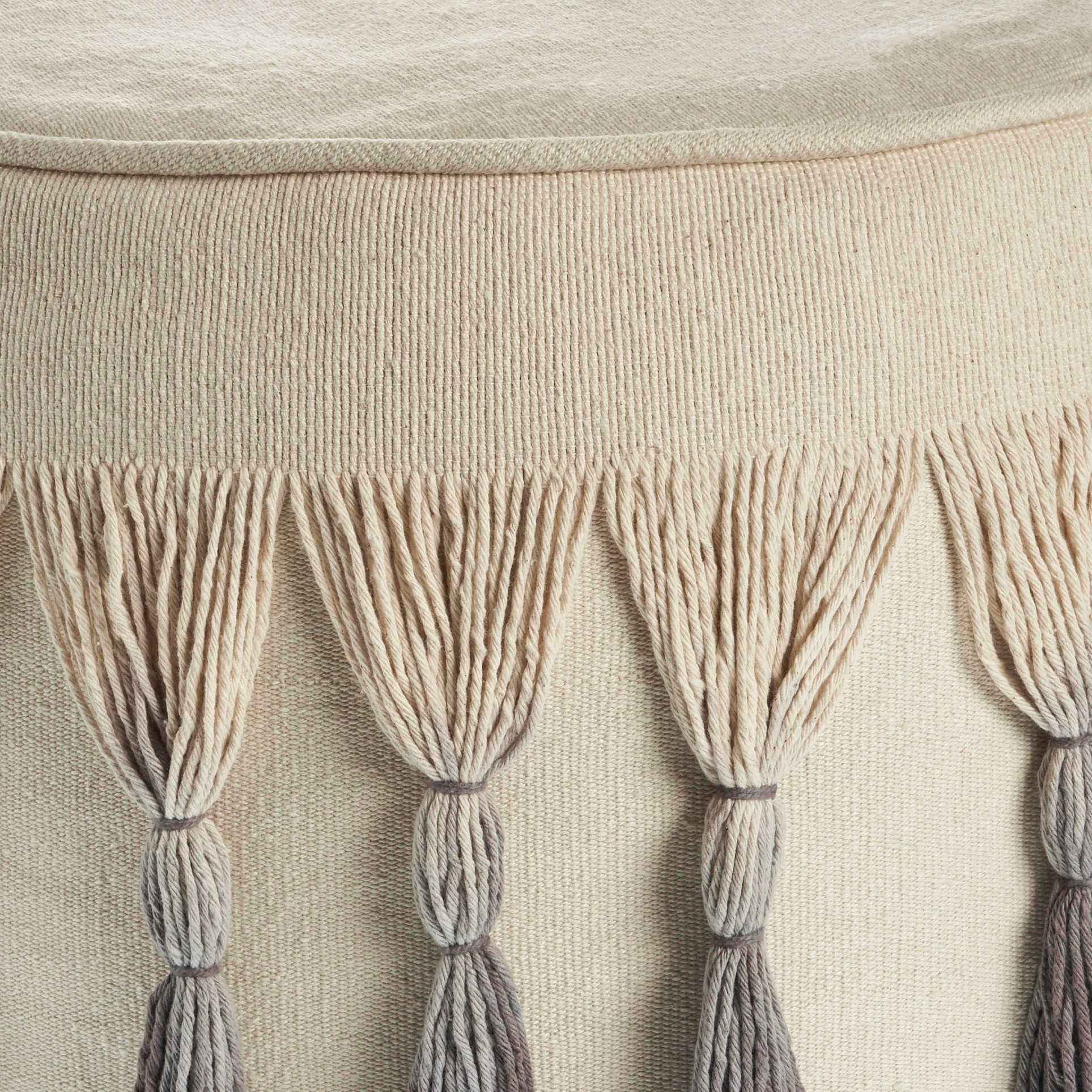 20" Beige Cotton Round Ombre Pouf Ottoman