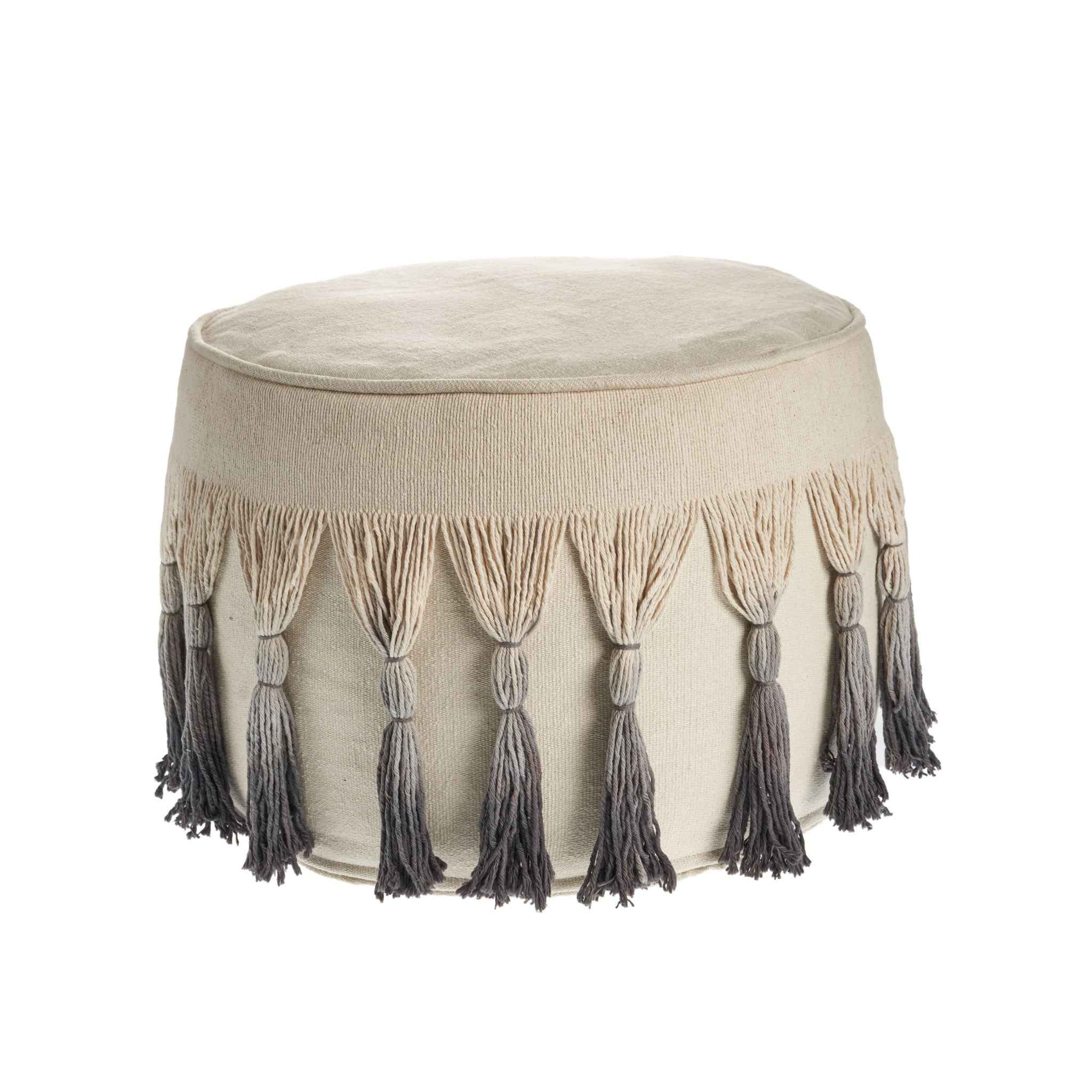 20" Beige Cotton Round Ombre Pouf Ottoman