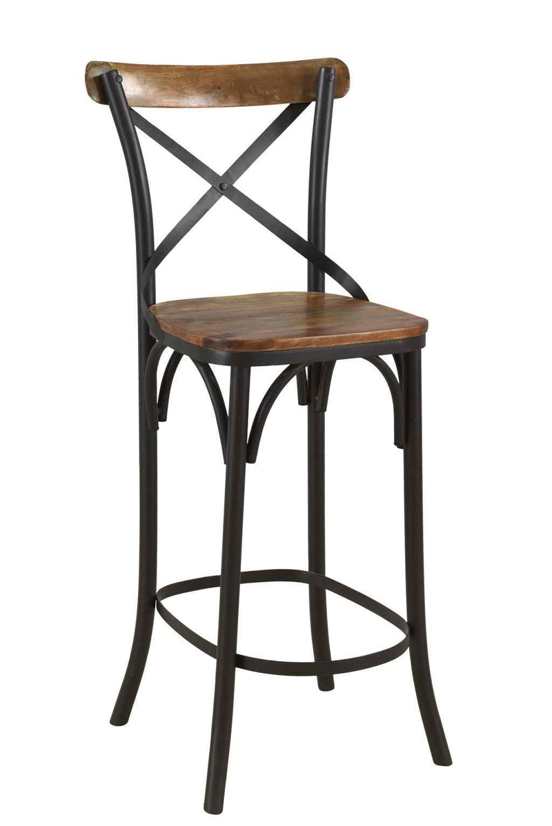 30" Brown and Black Solid Wood and Metal Counter Height Bar Chair