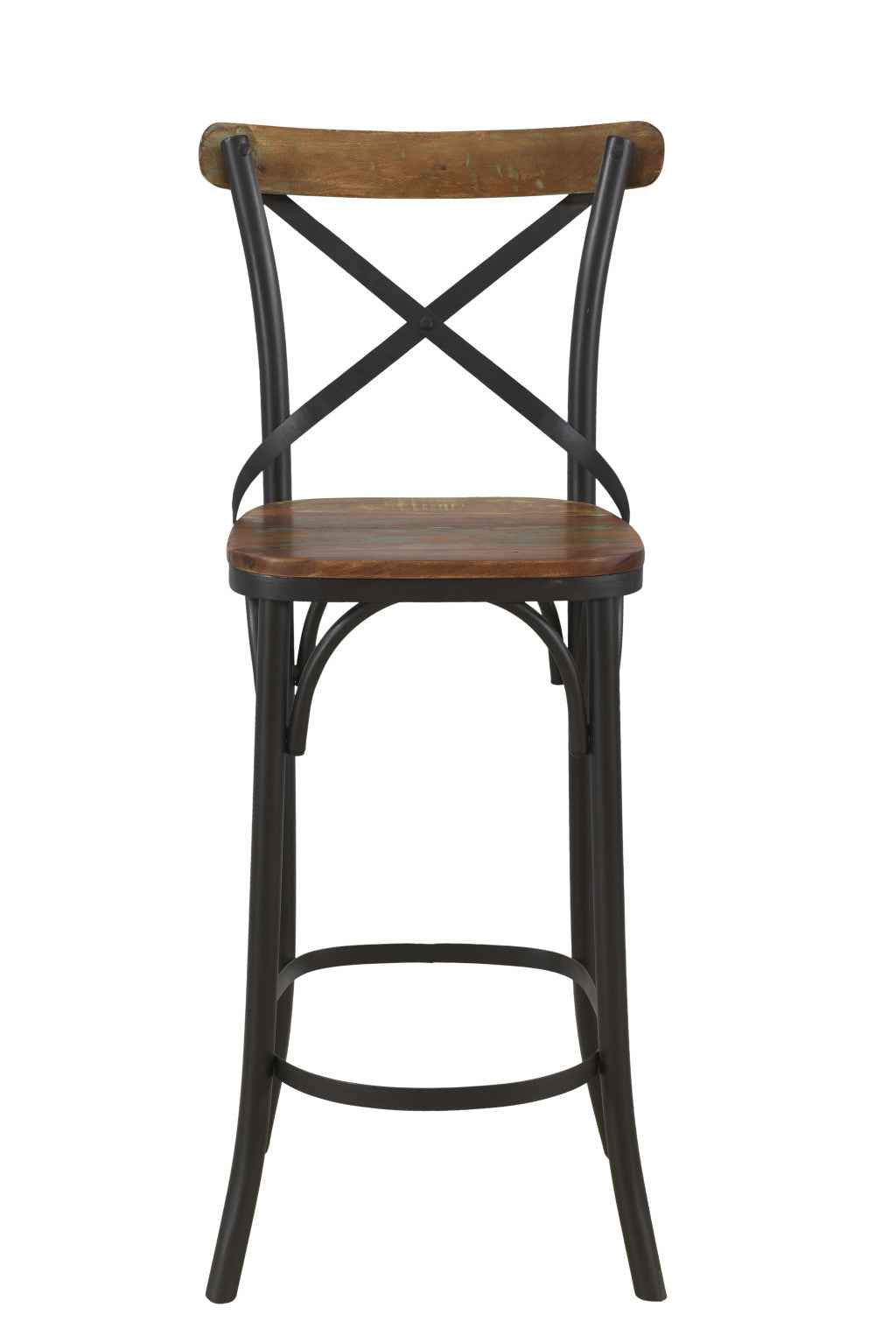 30" Brown and Black Solid Wood and Metal Counter Height Bar Chair