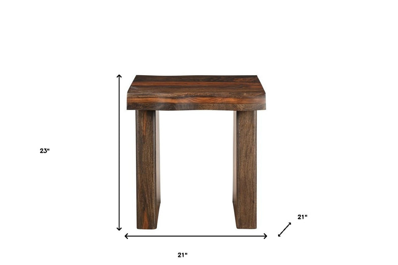 23" Dark Brown And Brown Wood Solid Wood Square End Table