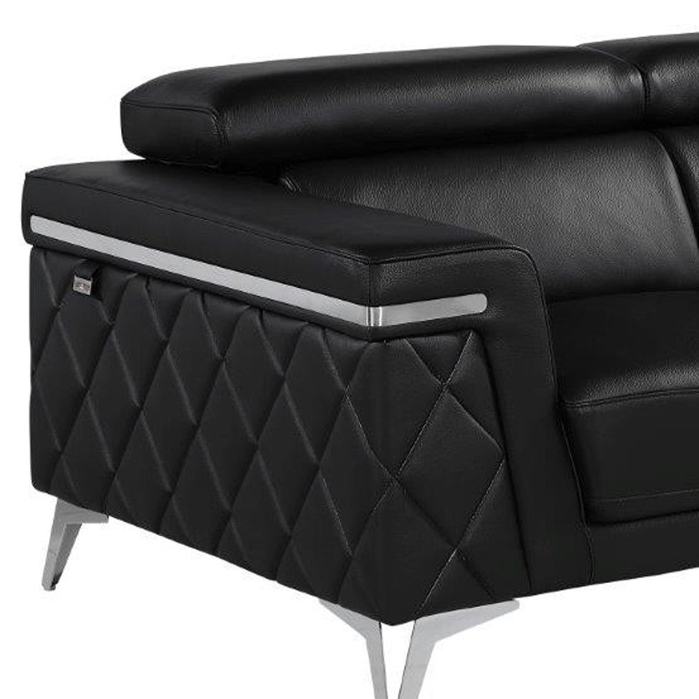70" Black And Silver Metallic Top Grain Leather Loveseat - Living Room
