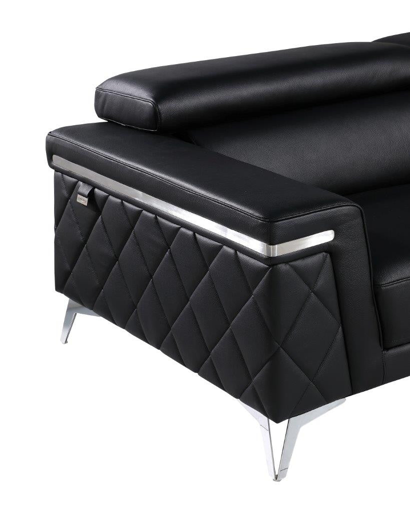70" Black And Silver Metallic Top Grain Leather Loveseat - Living Room