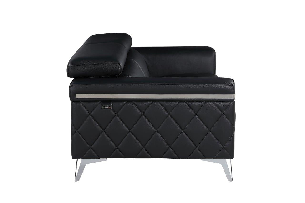 70" Black And Silver Metallic Top Grain Leather Loveseat - Living Room