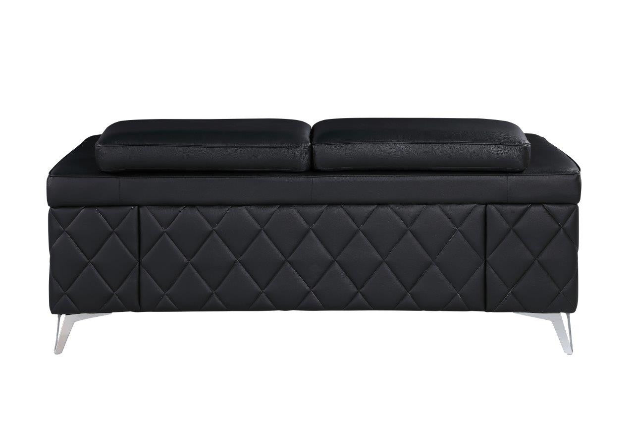 70" Black And Silver Metallic Top Grain Leather Loveseat - Living Room