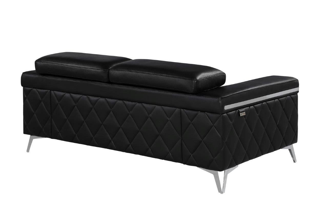 70" Black And Silver Metallic Top Grain Leather Loveseat - Living Room