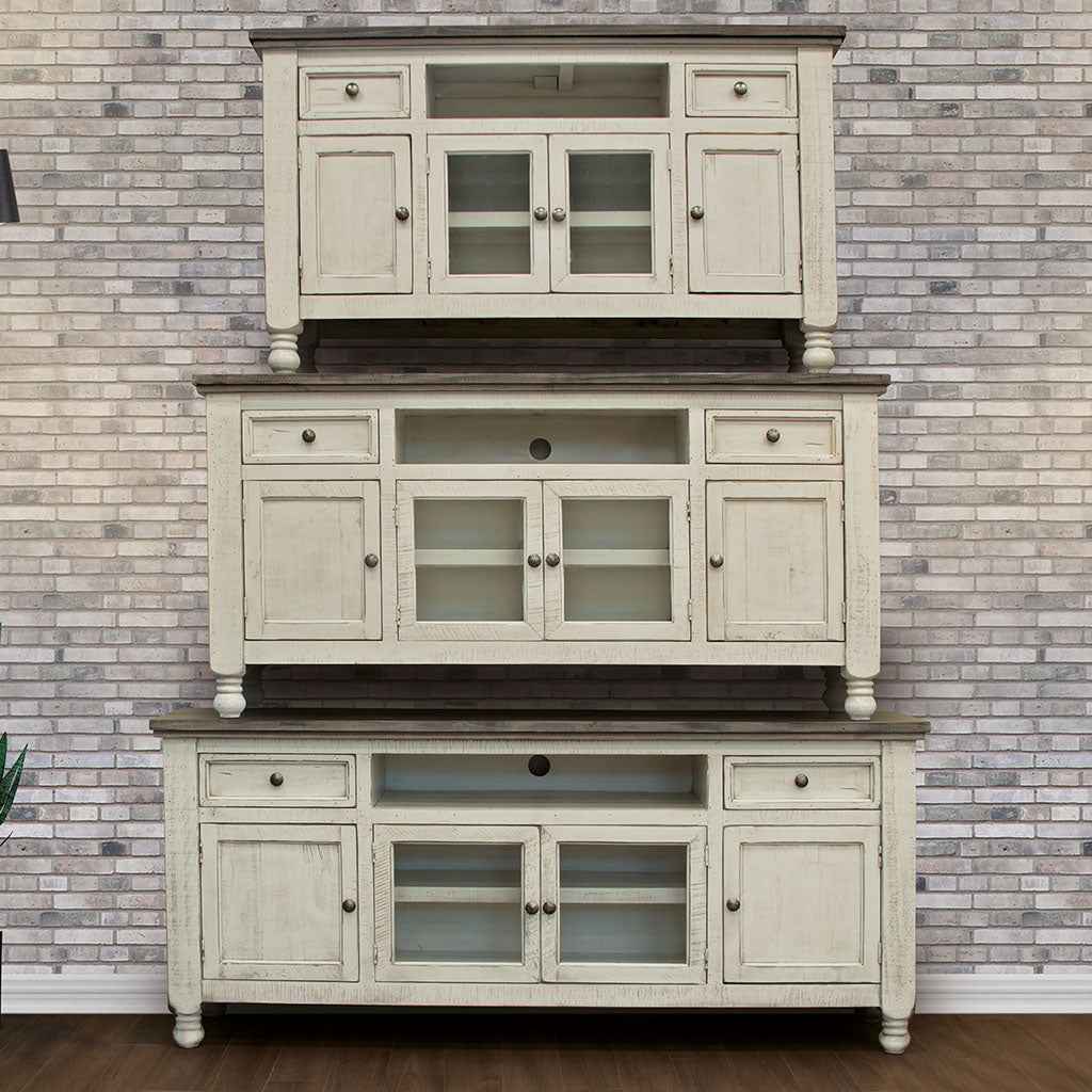 70" Ivory Solid Wood Enclosed Storage Distressed TV Stand