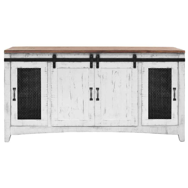 68" White Solid Wood Cabinet Enclosed Storage Distressed TV Stand Default Title