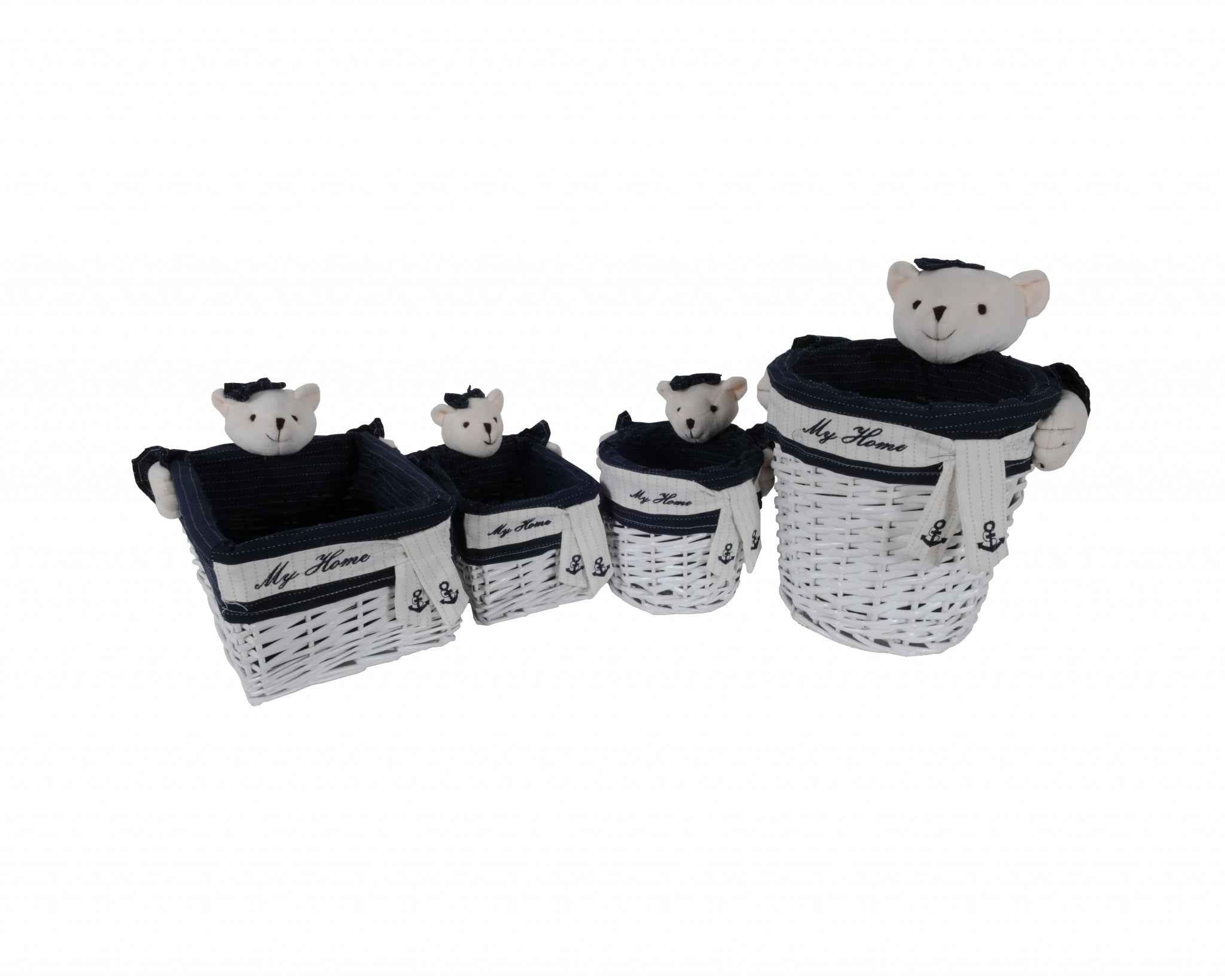 Set of Five Blue And White Rattan Basket