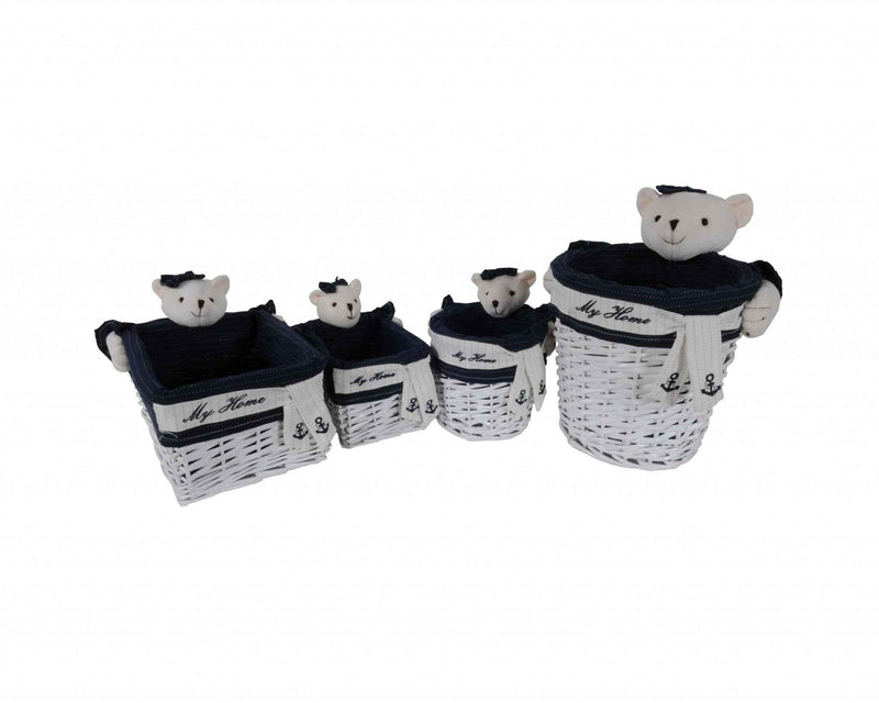 Set of Five Blue And White Rattan Basket