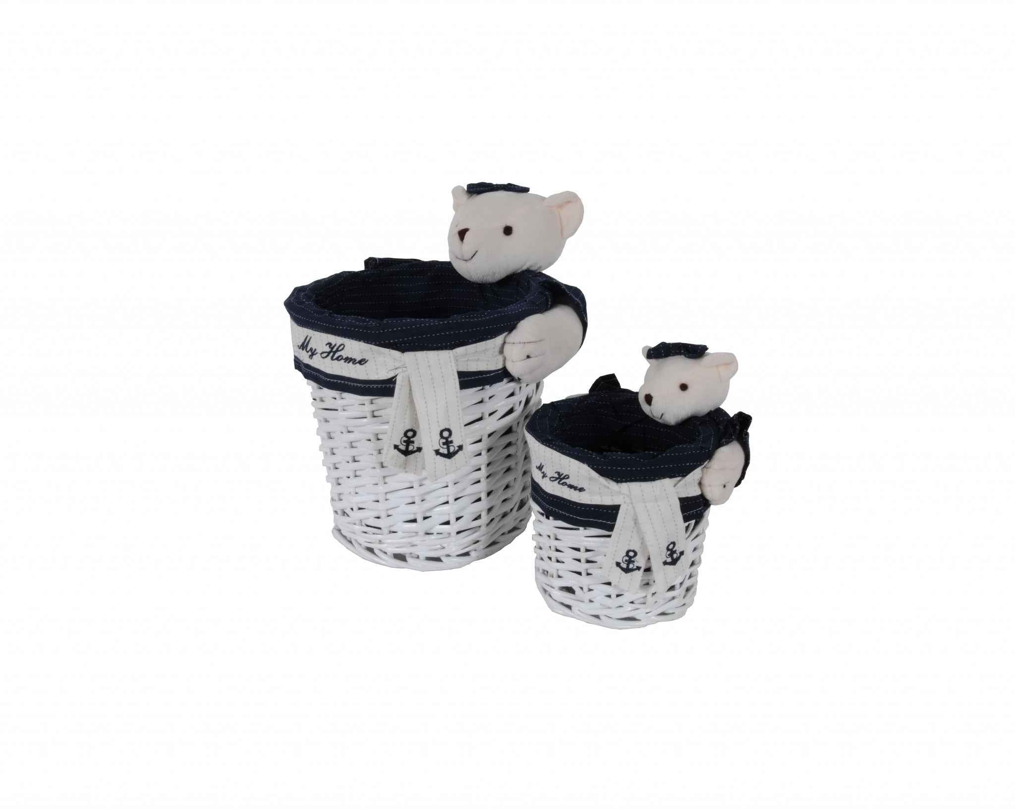 Set of Five Blue And White Rattan Basket