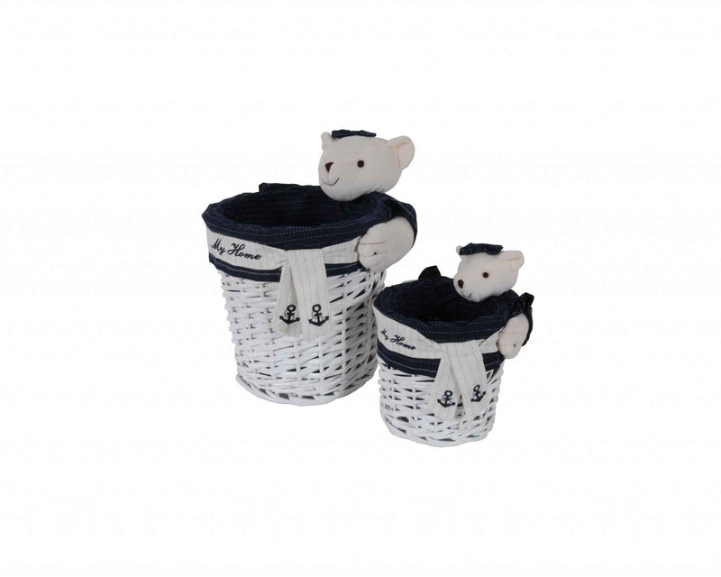 Set of Five Blue And White Rattan Basket