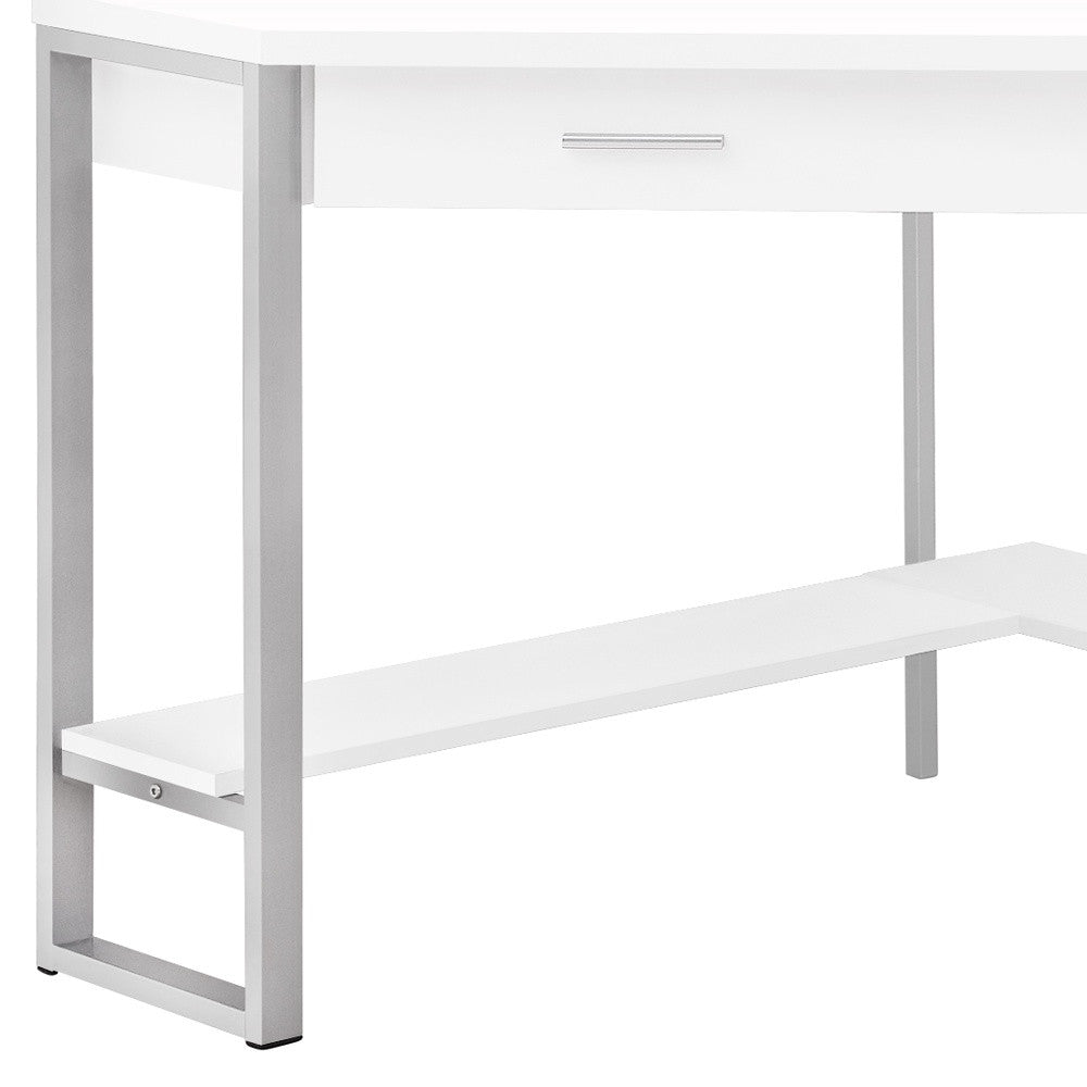 42" White and Silver Corner Computer Desk - GreatEagleInc