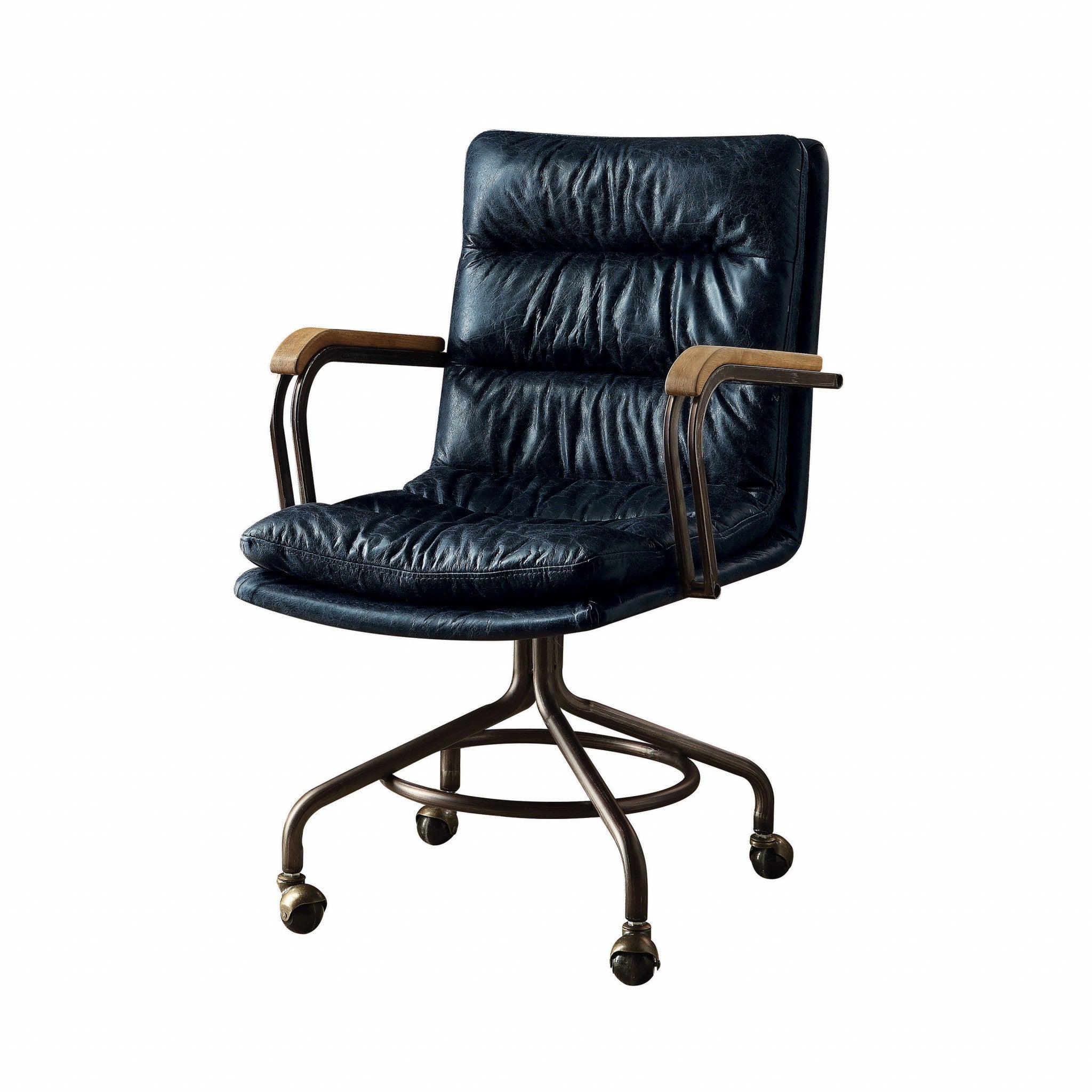 Navy Blue and Dark Brown Swivel Rolling Executive Office Chair - Office